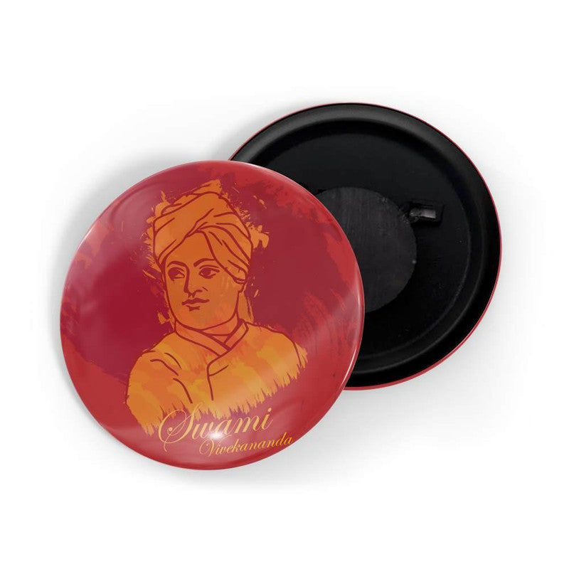 dhcrafts Round Fridge Magnet Orange color Swami Vivekananda D2 Glossy Finish Design Pack of 1 (58 mm)